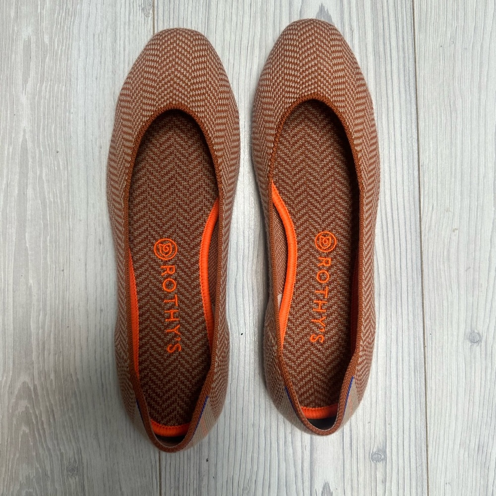 Rothy’s Square Toe Flats in Camel Herringbone Merino Size 10 EUC